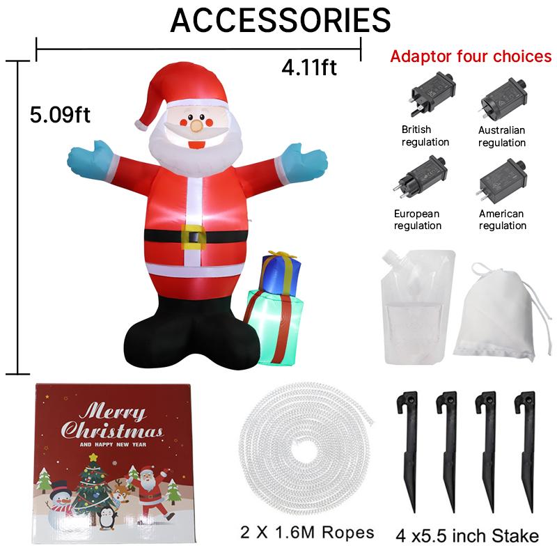 4.9FT Xmas Inflatable Yard Decor Giant Santa Claus LED Christmas Decoration Ornament Festive Toy Gift Christmas Supplies Holiday