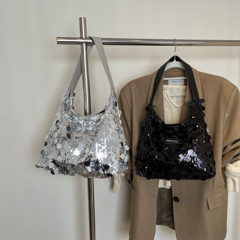 Сумка женская сумка 2025 новая европейская и американская мода с пайетками сумка через плечо большая вместимость повседневная универсальная ручная подмышечная сумка прилив