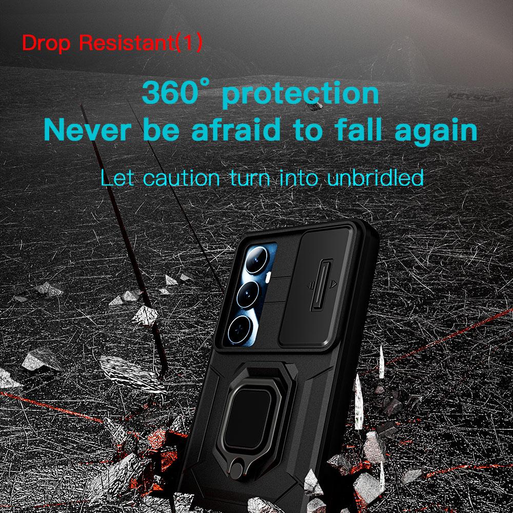 KEYSION Противоударный чехол для Realme C65 4G, слайдер, защитное кольцо для объектива камеры, задняя крышка телефона для OPPO Realme C65