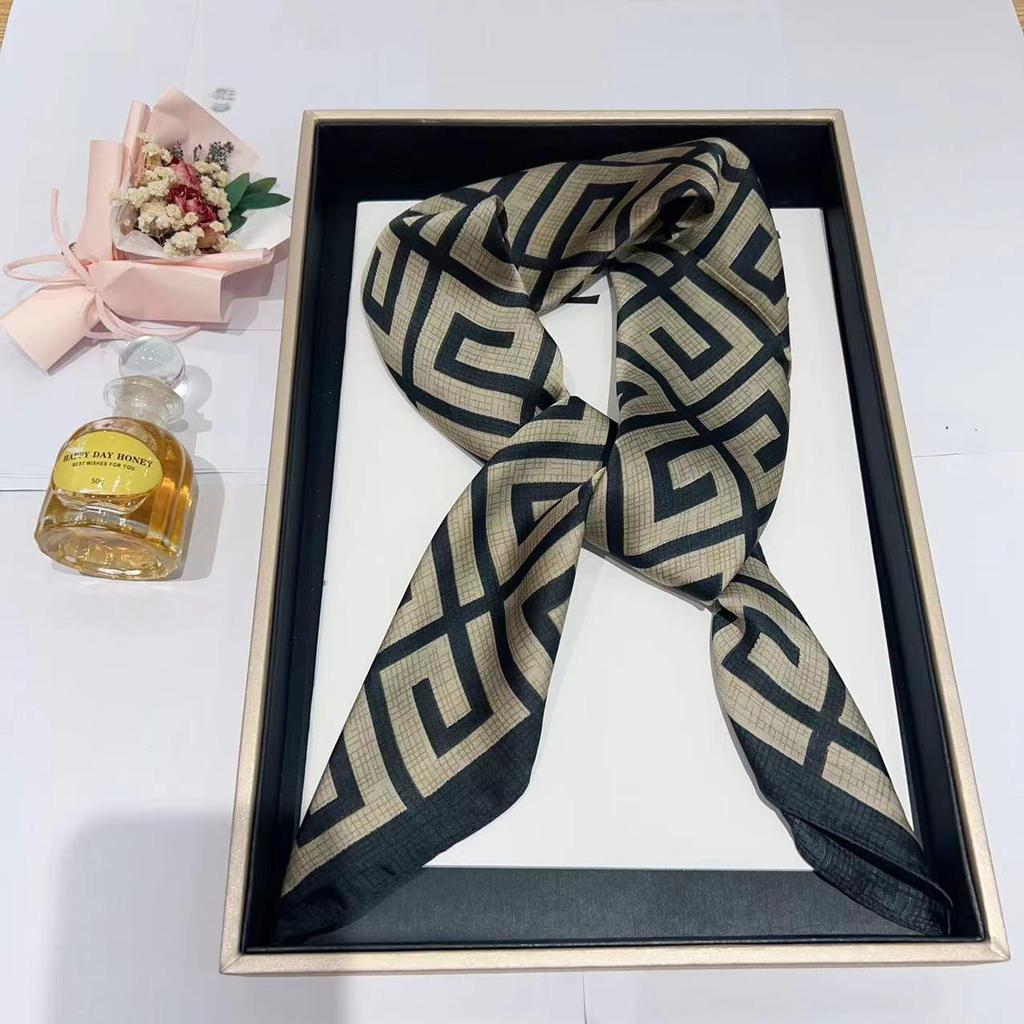 70cm Birch Forest Silk-Blend Scarf: Women's Spring/Summer Oil Painting Style Square Scarf