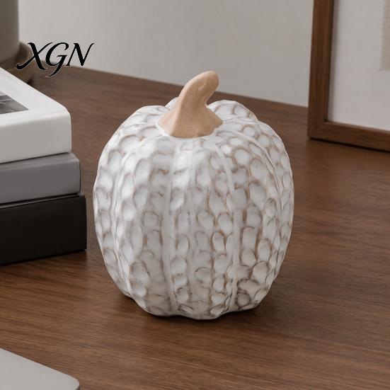 Matte White Harvest Gifts Ceramic Pumpkin Fall Table Centerpiece, Realistic Fake Figurine Nordic Style Home Accessories for Autumn Halloween