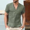 Mens Spring Summer Casual Shirt Short Sleeve Cotton Linen Shirts Men Loose Collar Button Shirt Silk Chemise Homme