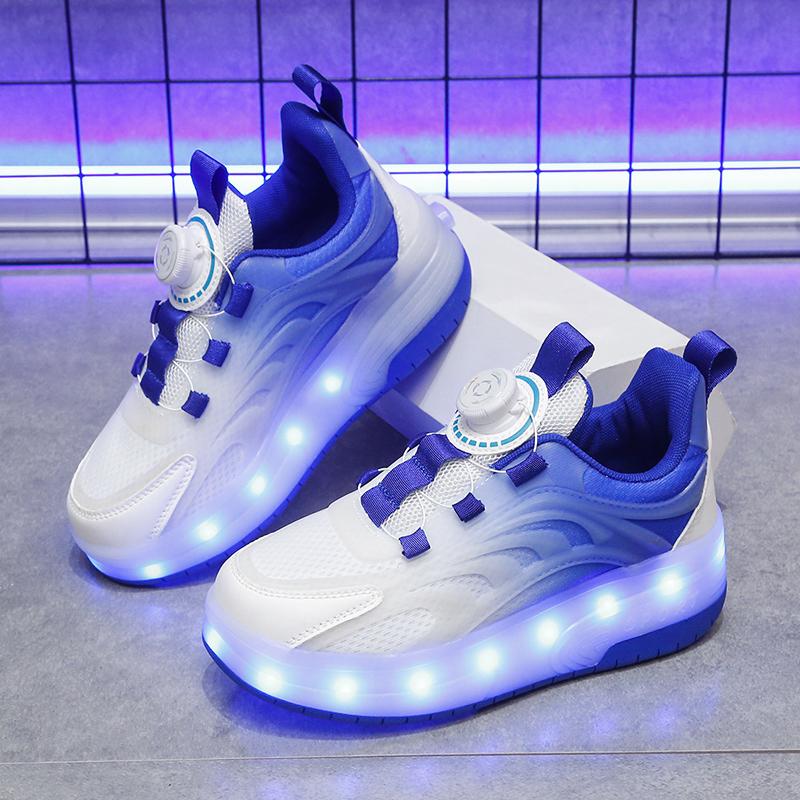 29-38 Съемные колеса для мальчиков/девочек Двойные колеса Светящиеся кроссовки Можно заряжать Кроссовки для катания на роликах Детские ботинки для катания на роликах