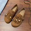 Fashion Cow Suede Round Toe Flats Spring/autumn Slip-on Women's Shoes On Sale 2025 New Solid Butterfly-knot Tassel Women's Shoes