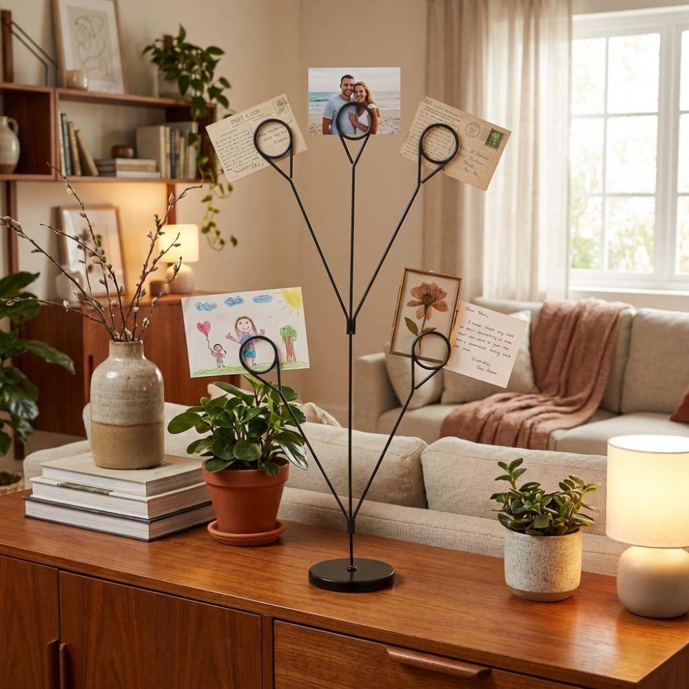 Round Base Photo Holder 5-Branch Display Stand Creative Memo Clip Stand Office Desk