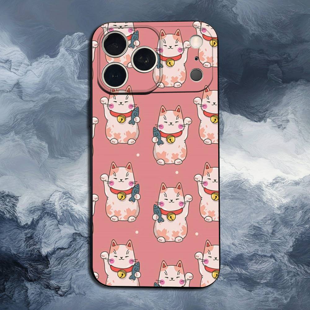 Мультяшный Счастливый Кот Чехол Для iPhone 13,12,15,14,11,16,17,Plus,Pro Max,XS,X,XR,SE,Mini,8,7,Мягкий Силикон Черный