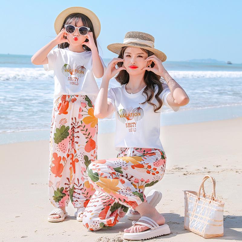 Летний наряд для родителей и детей 2025: Комплект длинных брюк для матери и сына/дочери для троих/четверых