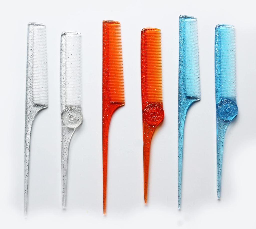 Set of 2 Straight and hair brushes for C1288 BL Japanese-made combs foldable, mini, portable, glitter-infused women. Blue,