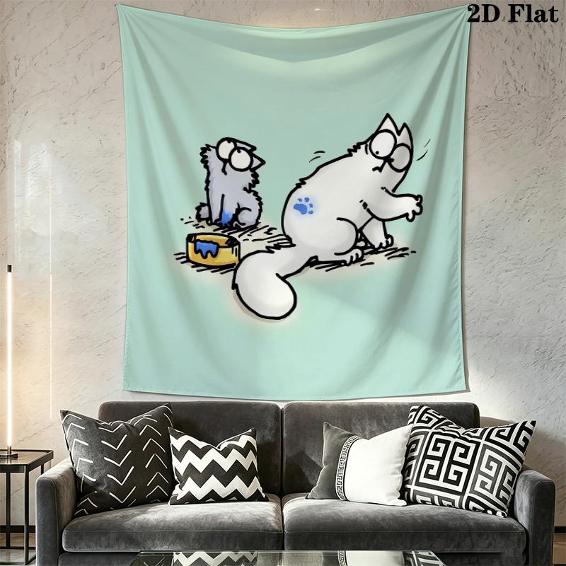 Simon‘s Cat Wall Tapestry Aesthetic Wall Hanging Printed Fabric Blanket Decorative Tapestries for Bedroom Living Room Home Decor