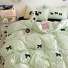 Black Bow Embroidery Duvet Cover 3 Pieces Set Girl Adult Bedroom Pink Decor Quilt Cover Solid Color Bedding with 2 Pillowcases