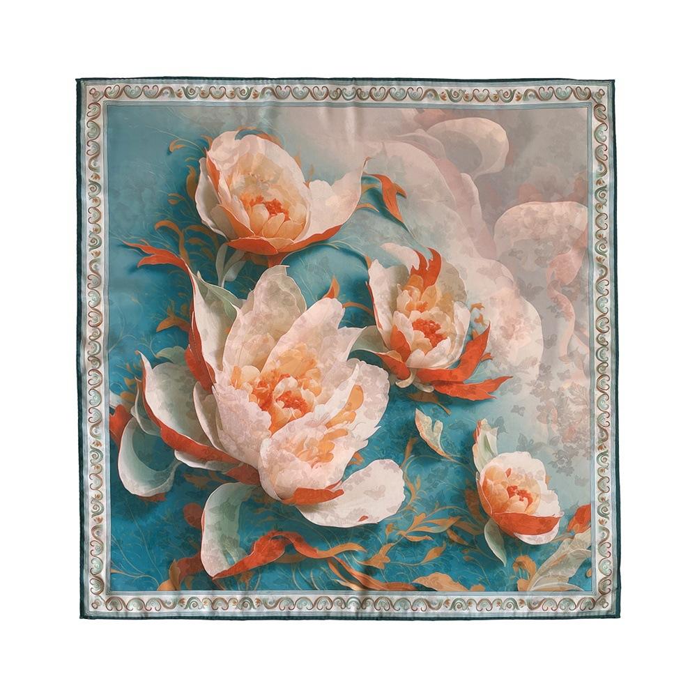 Garnish Hollow Printing Silk Scarf Mulberry Silk Scarf Double-sided Printing Square Scarf High-end Shawl for Women