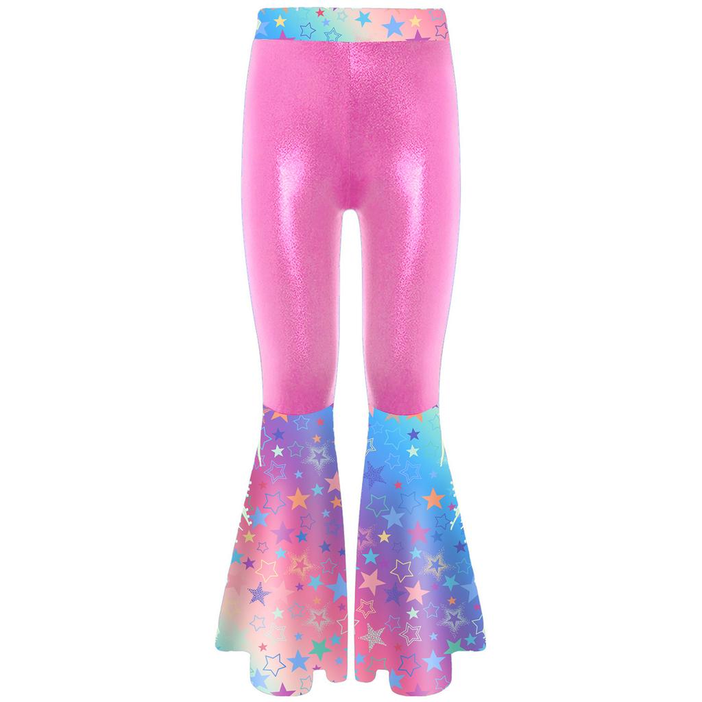 Girls Disco Costume Patchwork Printed Pants Shiny Metallic Elastic Waistbell Bottom Design Role Playing Parties