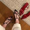 Internet Celebrities of the Same Style Version~ Niche Fashion Pointed Stiletto Sandals Cross with Open Toe Design Middle Heel Sandals