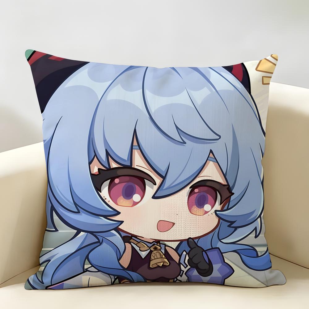 Ganyu Cute Genshin Game Cushion Cover Natural Linen Organic Fabric DoubleSided Printing Room Sofa Decor Pillow Case