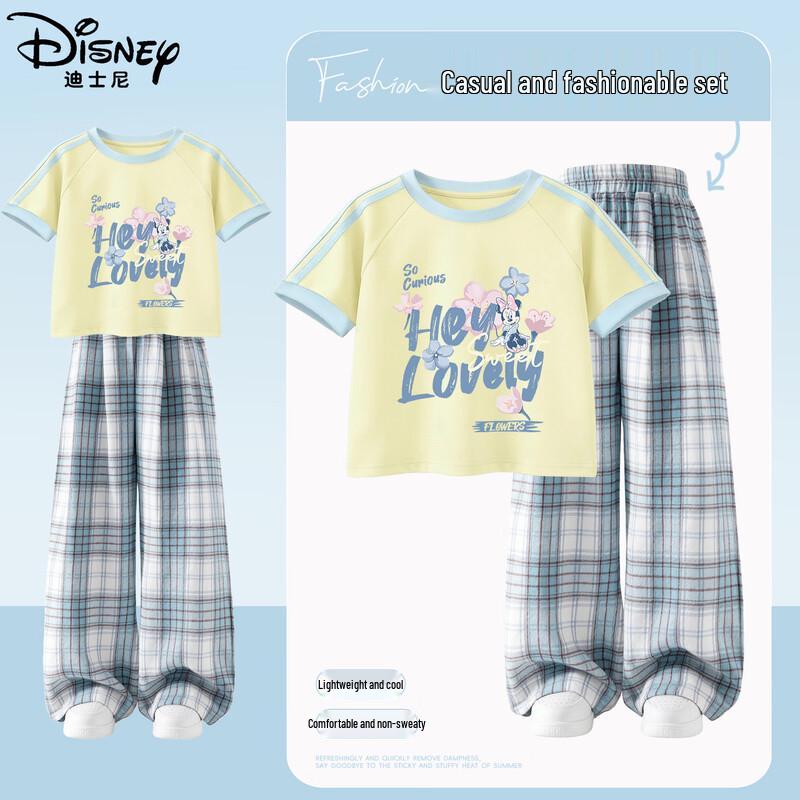 Disney Девочковый летний комплект: топ с коротким рукавом и цветочным принтом и брюки с широкими штанинами
