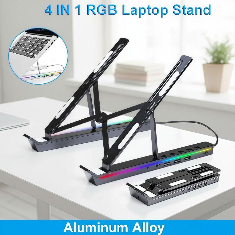 USB Docking Station Laptop Stand 4IN1 Notebook Bracket Portable RGB Cooling Stand  PC Accessories
