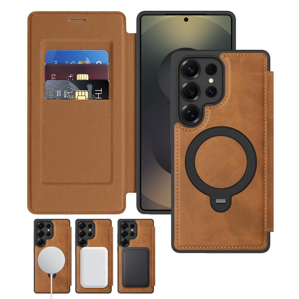 KEYSION Кожаный кошелек-книжка для Samsung Galaxy S25 S26 Ultra 5G S26+ S25 FE Слот для карт Магнитный 360-градусный держатель-кольцо Чехол для телефона