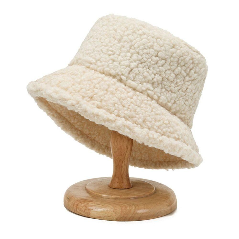 Outdoor Warm Lamb Wool Soft Fisherman Cap Bucket Hat Sun Cap Panama Hat