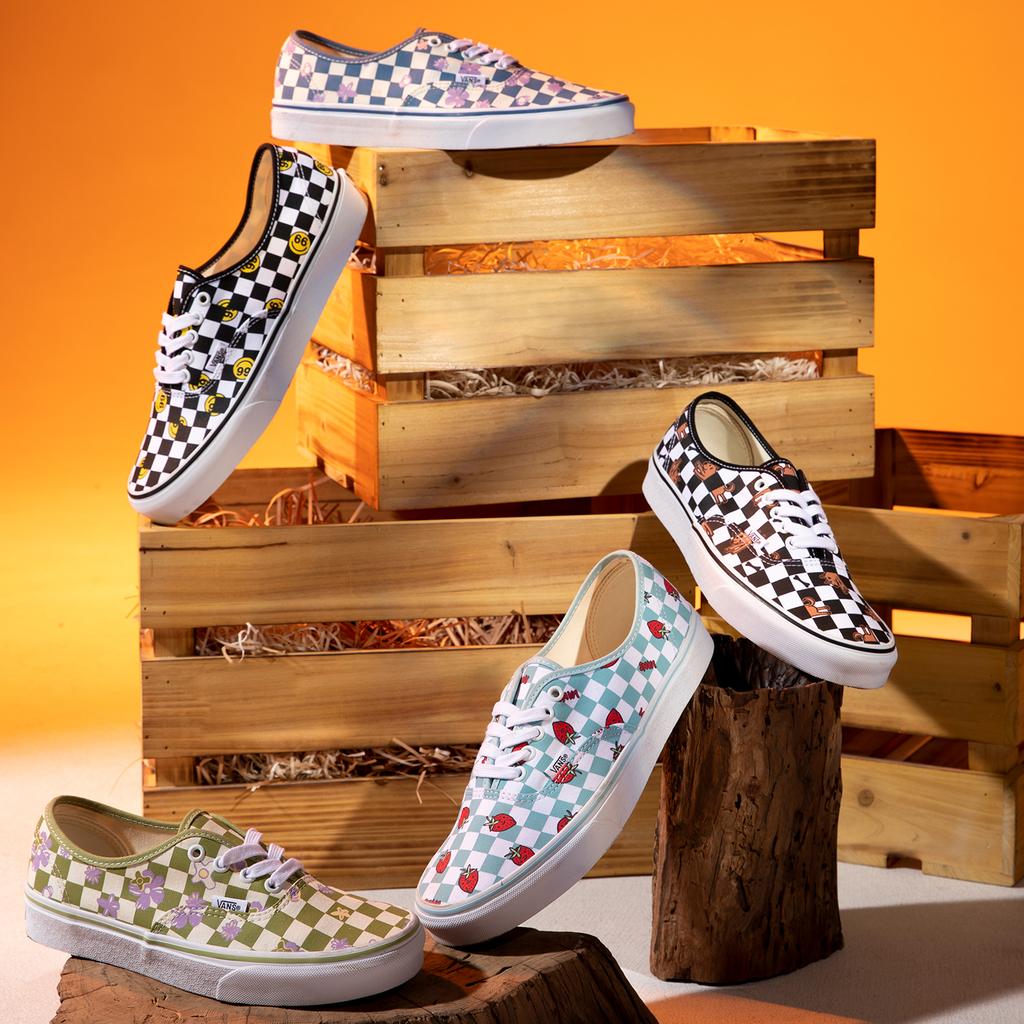 Vans Аутентичные кеды в клетку с цветочным принтом, прочные, дышащие, низкие, из парусины, унисекс, сине-белые VN0A5KS9CCG