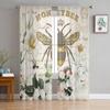 Bee Azalea Retro Flower Vintage Letters Sheer Curtains for Living Room Decoration Window Curtains Kitchen Tulle Voile Curtains