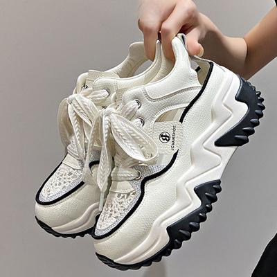 Настоящие кожаные дышащие сандалии Daddy, женские дырчатые туфли, летняя новая толстая подошва, увеличенная за счет повседневной спортивной обуви