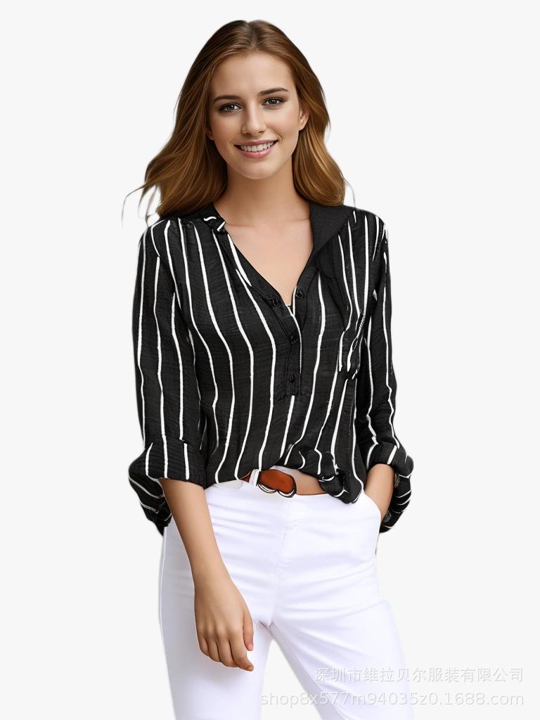 Простая и модная рубашка в полоску с принтом для женщин во внешней торговле, рубашка свободного кроя