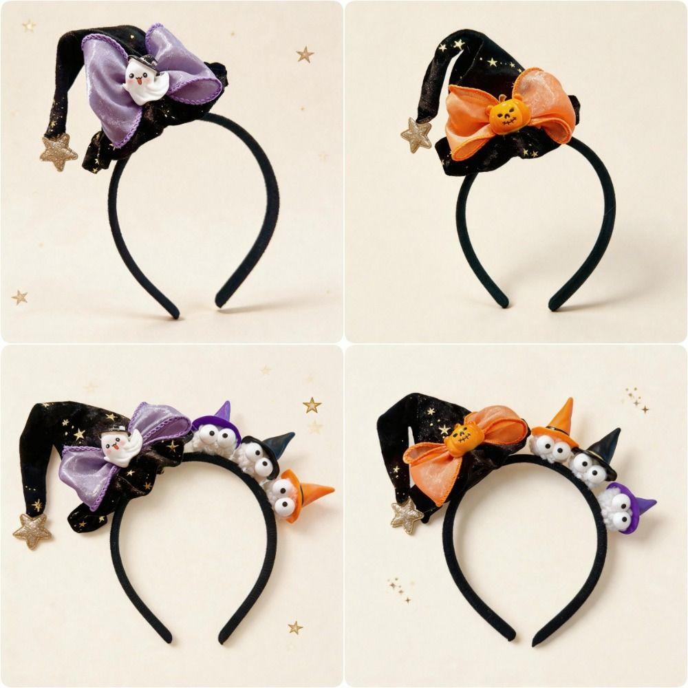 Bow Halloween Party Hair Band Mesh Cone Hat Hair Hoop Personality Halloween Hair Clip Kids