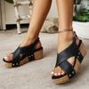 Women's Wedge Heel Sandals Summer Platform Wedge Heel Cross Large Size Women's Slippers Riveted Open-toed High-heeled Sandals