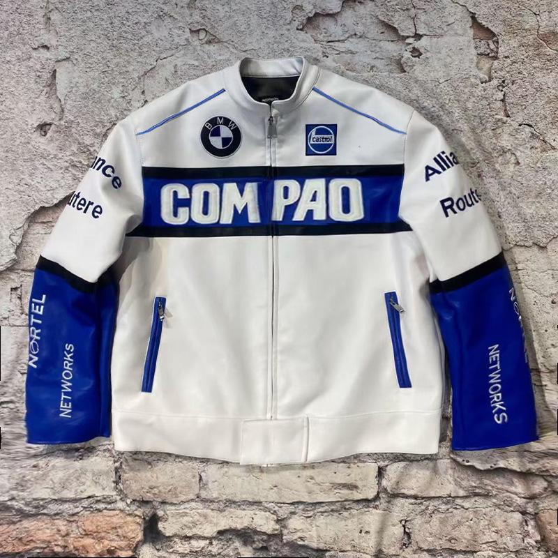 Кожаная куртка с вышивкой для гонок Формулы-1 - Ретро-стиль Harley для мотоциклистов, Хлопковый костюм для езды, ПУ куртка