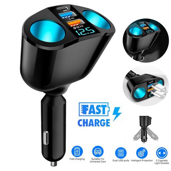 Автомобильное зарядное устройство PD20W, двойной QC 3,0, USB-адаптер питания, 12 В, автомобильное быстрое зарядное устройство, ЖК-дисплей, монитор напряжения, разветвитель, адаптер питания