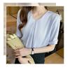 Fashion Blouse Office White Short Sleeve Shirt White Blouse Loose Fit Neat Plain Casual Office Wear Summer OL Commuting Blue L [Bolan Verl] Women's