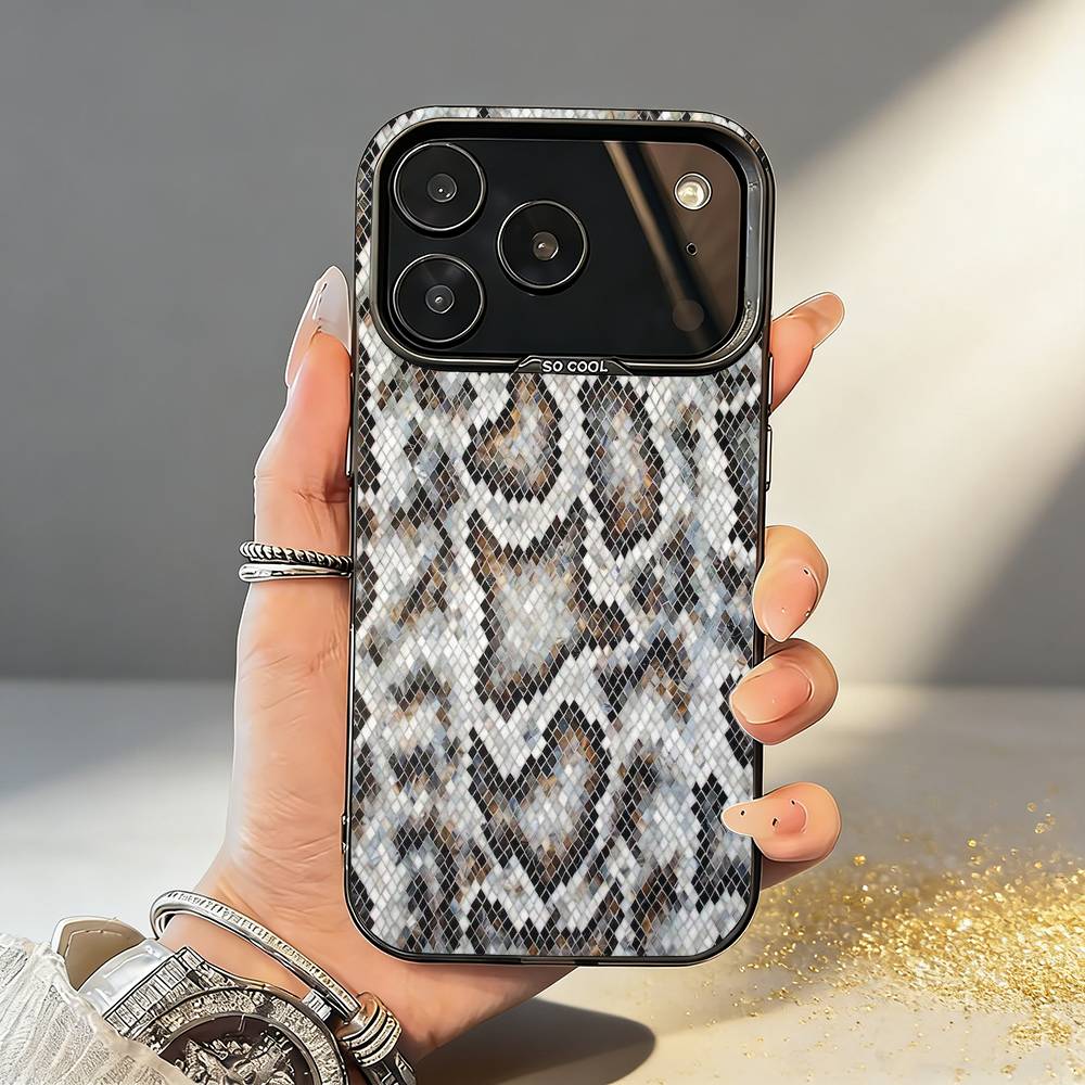 Чехол для телефона с узором под змеиную кожу для iPhone 17, 16, 15, 14, 13, 12, 11 Pro, MAX, Белый, Матовый, Ударопрочный