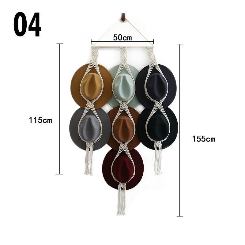 Скандинавский стиль Плетеный вручную Стойка для хранения шляп Многослойный Настенный органайзер для шляп и шарфов для спальни Держатель для демонстрации Богемный гобелен с кисточками