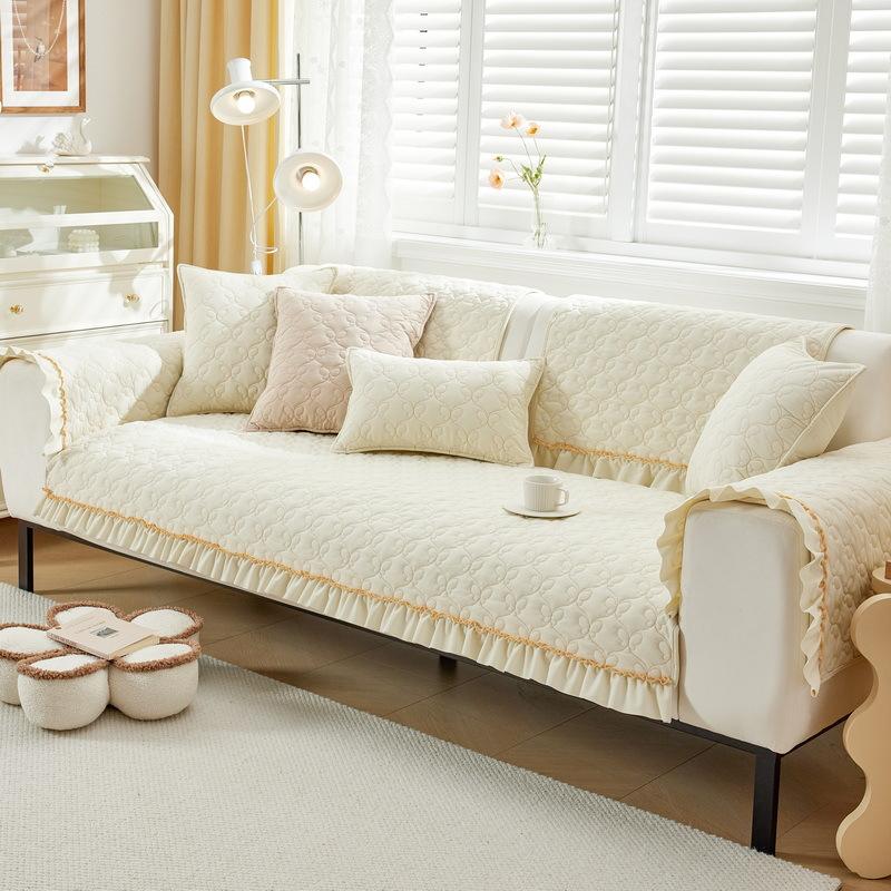 Зимний сетчатый диван-полотенце с кружевом, современный однотонный утепленный плюшевый мягкий гладкий чехол для дивана для гостиной, противоскользящий чехол для дивана