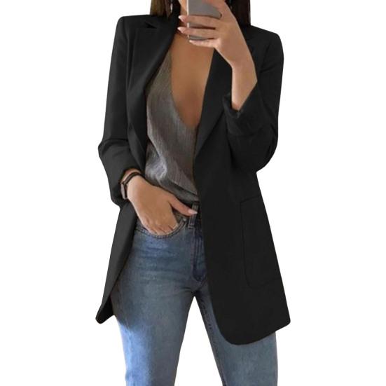 Women Suit Coat Lapel Long Sleeve Open Front Suit Jacket Solid Color Urban Style Spring Autumn Business Outerwear
