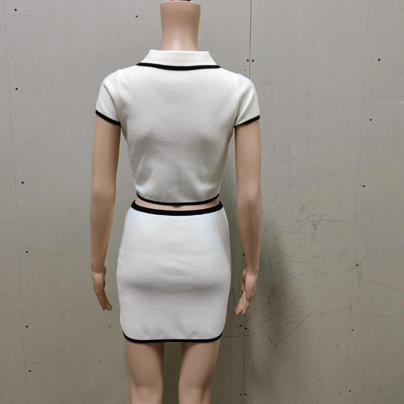 Knit Skirt Sets Women 2 Piece Outfit 2024 Summer Short Sleeve Slim Crop Top Ladies Botton Cardigan And Bodycon Skirts Suits Womens Knitwear