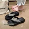 Woman's 2024 Trend Rhinestone Flip-flop Slippers Thick Soles Outdoor Wear Fashion Beach Casual Shoes Indoor Anti Slip Sandals PU