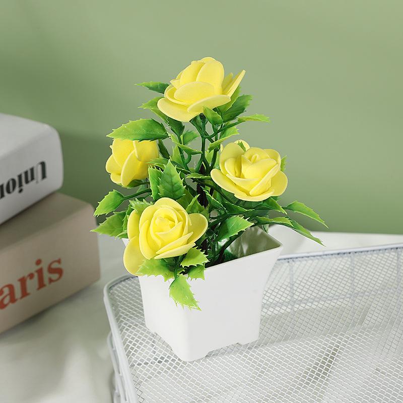 1Set Artificial Flower Plant Rose Potted Bonsai Office Garden Desktop Ornament Decor Artificial Flowers In Pot For Home Decor
