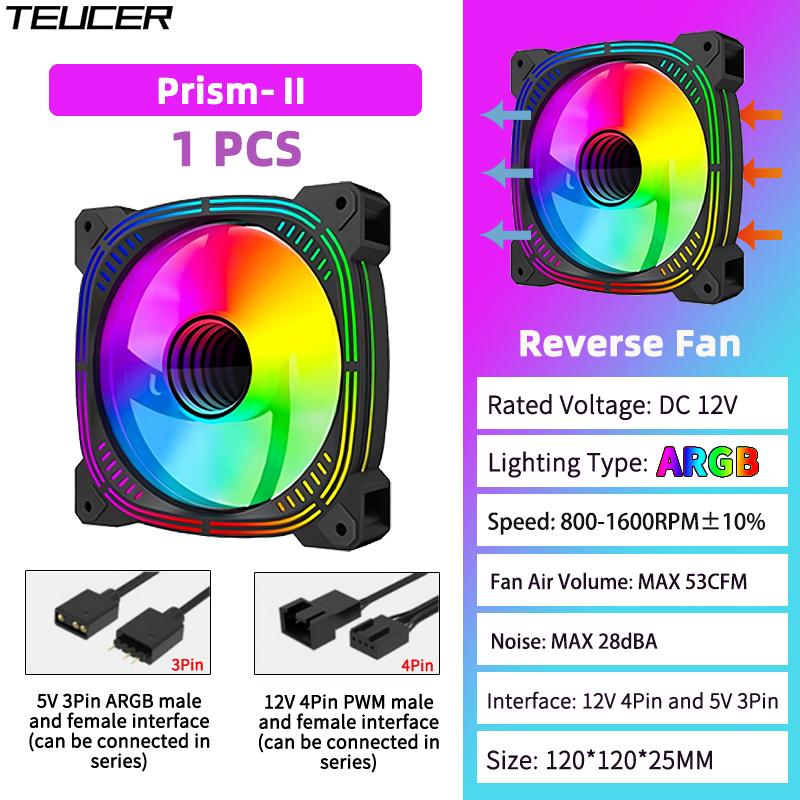 TEUCER Prism-2 1 шт./3 шт. RGB вентилятор для корпуса, 120 мм PWM 800-1600 об/мин 5 В 3-контактный RGB вентилятор для охлаждения игрового ПК