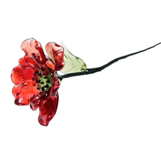 Hand-Blown Glass Flower Decoration with Wire Stem Handmade Colored Glaze Floral Figurine Home Living Room Office Table Flower Vase Ornament