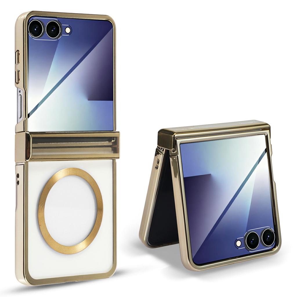 For Motorola Razr 60 Ultra 5G Magnetic Case Electroplating CD Vein PC Phone Cover with Tempered Glass Screen Film