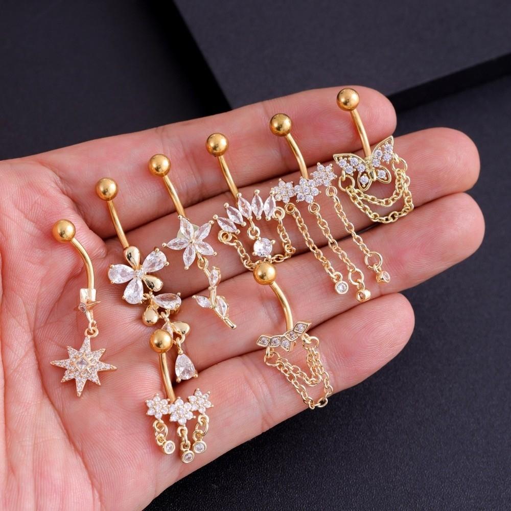 Exquisite Belly Navel Stud Stainless Steel Navel Button Trendy Butterfly Chain Navel Ring Daily