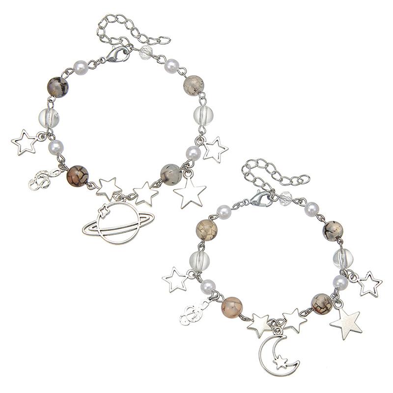 2 шт. Y2K Sun Moon Cat Charms Парные браслеты Панк Универсальный браслет из бисера Милая крутая цепочка на запястье для друзей Подарок