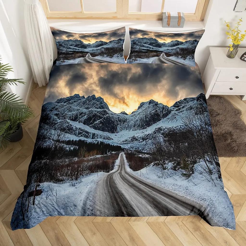 Комплект пододеяльника Snow Mountain Iceberg Sunrise Sunset Постельное белье Микрофибра Зима Природный пейзаж Пододеяльник Односпальный Кинг-сайз