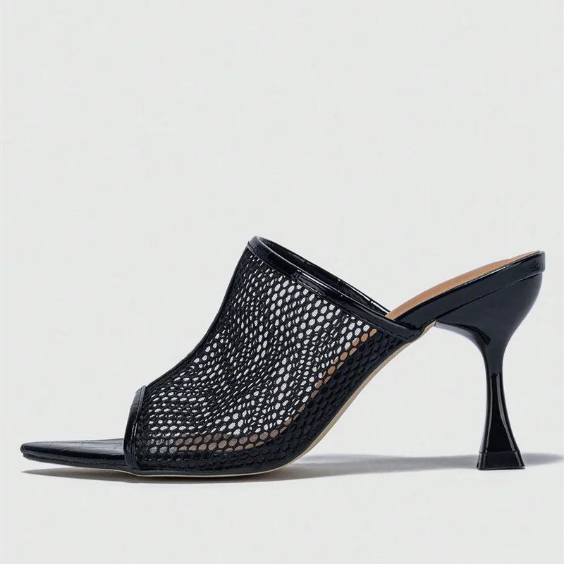 Модные сетчатые женские шлепанцы с острым носком и открытым носком, летние, сексуальные, брендовые дизайнерские, для вечеринки, свадьбы, повседневной носки, женские мюли