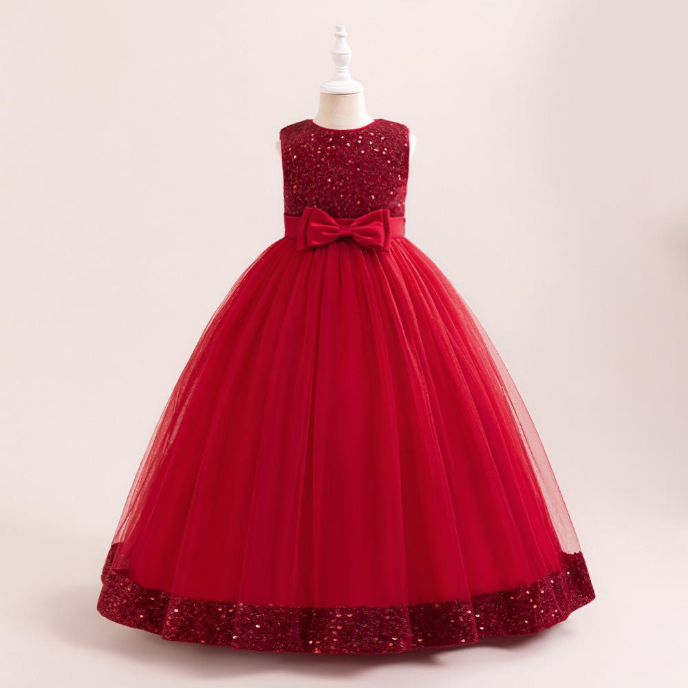 Новое платье принцессы с бантом из пайеток для девочек - элегантное длинное платье для больших детей
