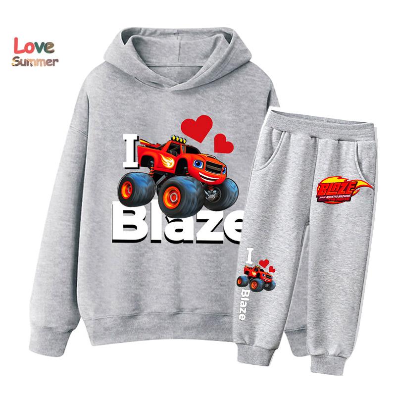 2 шт. Комплект толстовки для мальчиков с автомобильными и монстр-принтами, которые нравятся мальчикам, 2 шт. Спортивный комплект: брюки и толстовка, Идеальный подарок, Повседневный костюм для улицы, Тонкий детский спортивный костюм