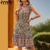 Women's Fashion Summer Spring Bohemia Print Sleeveless V-Neck Casual Dresses