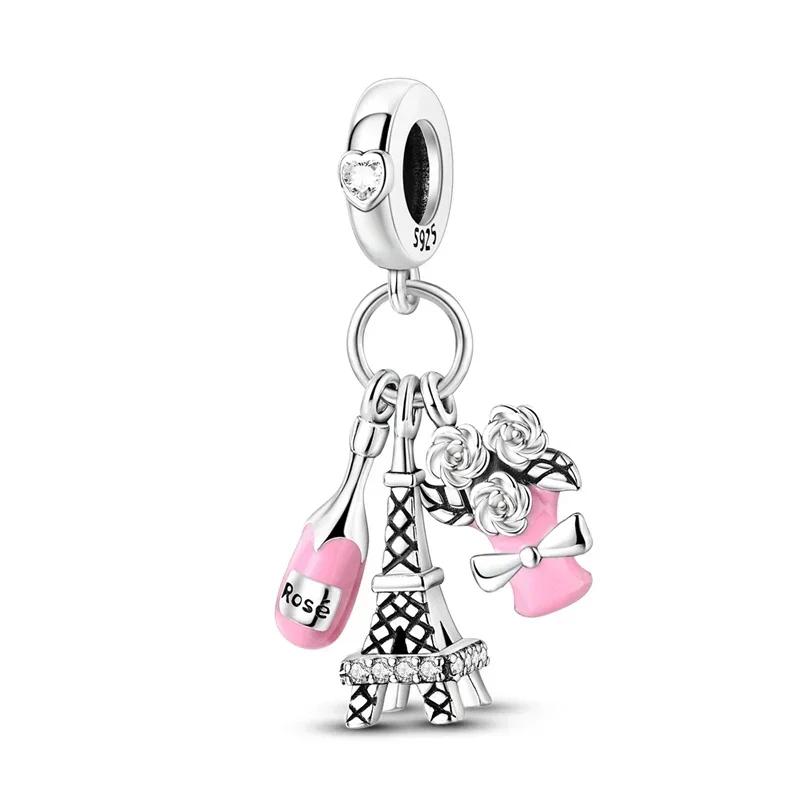 925 Sterling Silver Travel Series Camera Bicycle Tower Compass Bag Pendant Charm Fit 4mm Aperture Bracelet DIY Bead Jewelry Gift