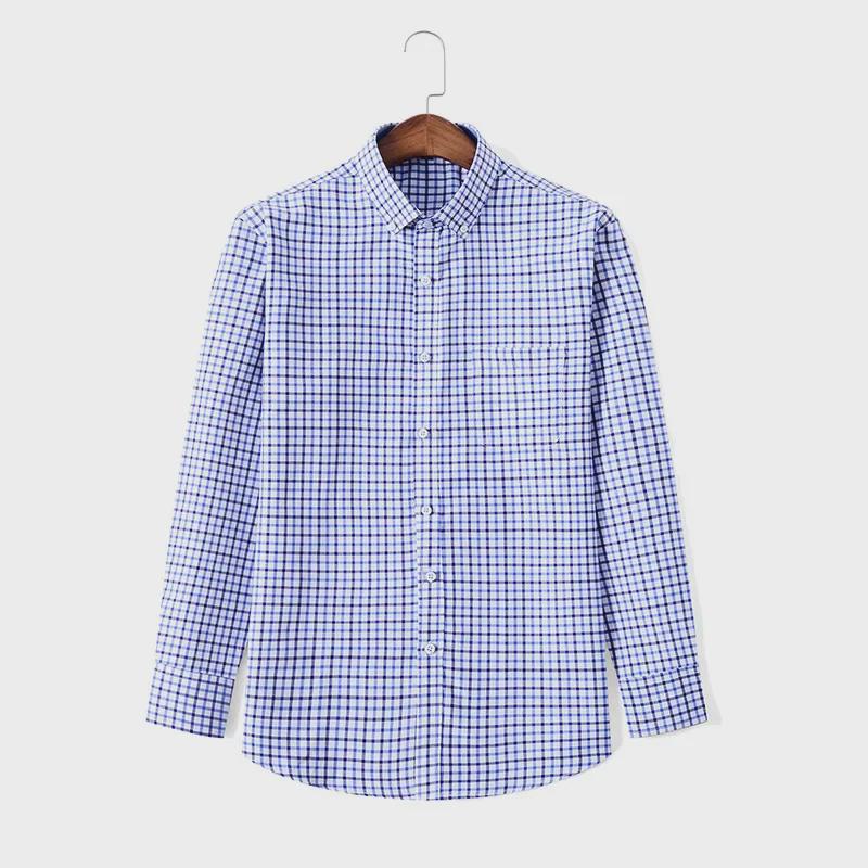 Мужская приталенная рубашка Oxford с узором в полоску и защитой от морщин, повседневная, с длинными рукавами, простая в уходе, корейский стиль